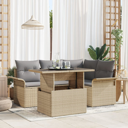 5-Delige Tuin Sofa Set Met Kussens Beige Poly Rattan
