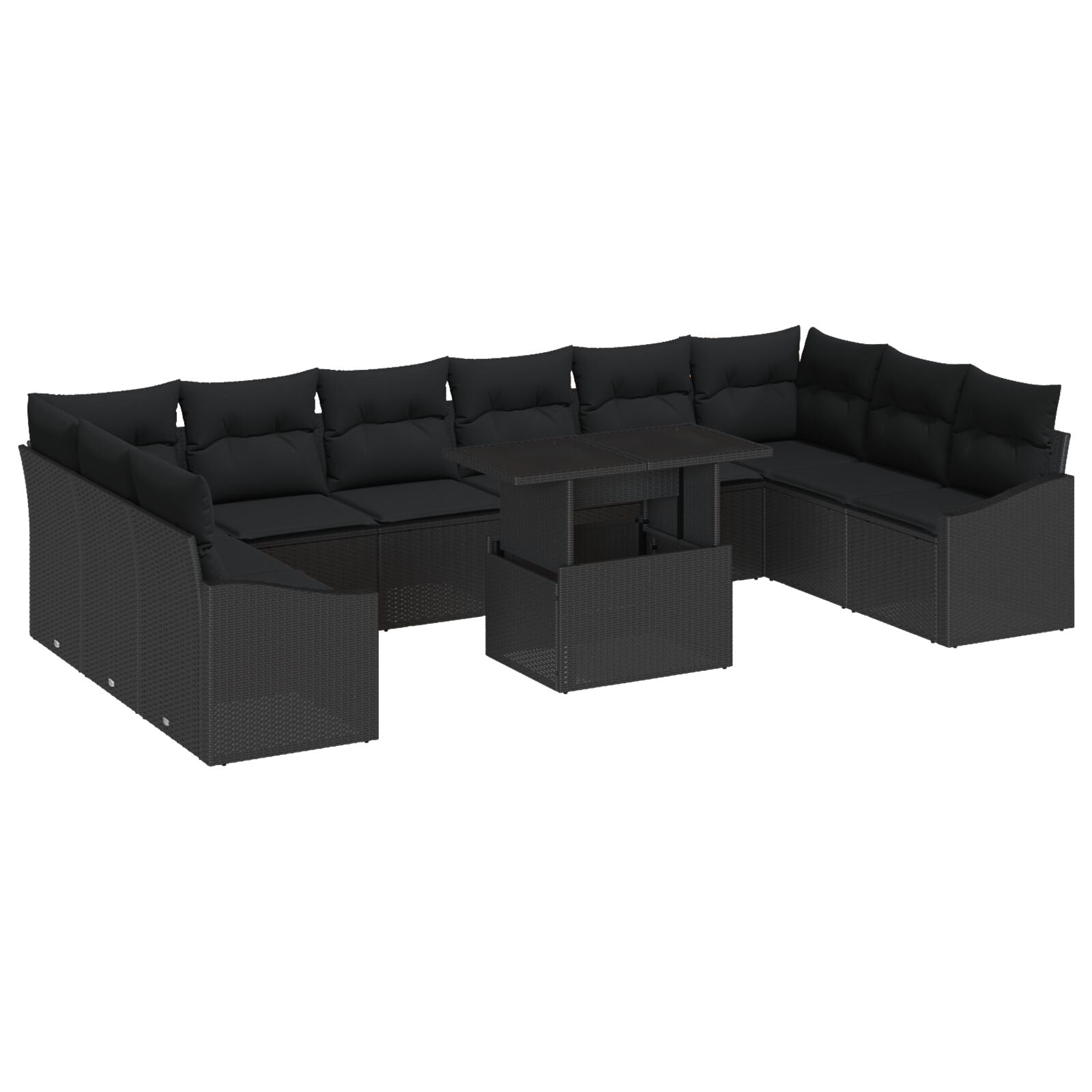 11-Delige Tuin Sofa Set Met Kussens Zwart Poly Rattan