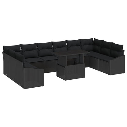 11-Delige Tuin Sofa Set Met Kussens Zwart Poly Rattan