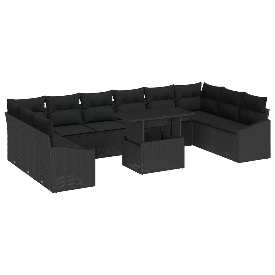 11-Delige Tuin Sofa Set Met Kussens Zwart Poly Rattan