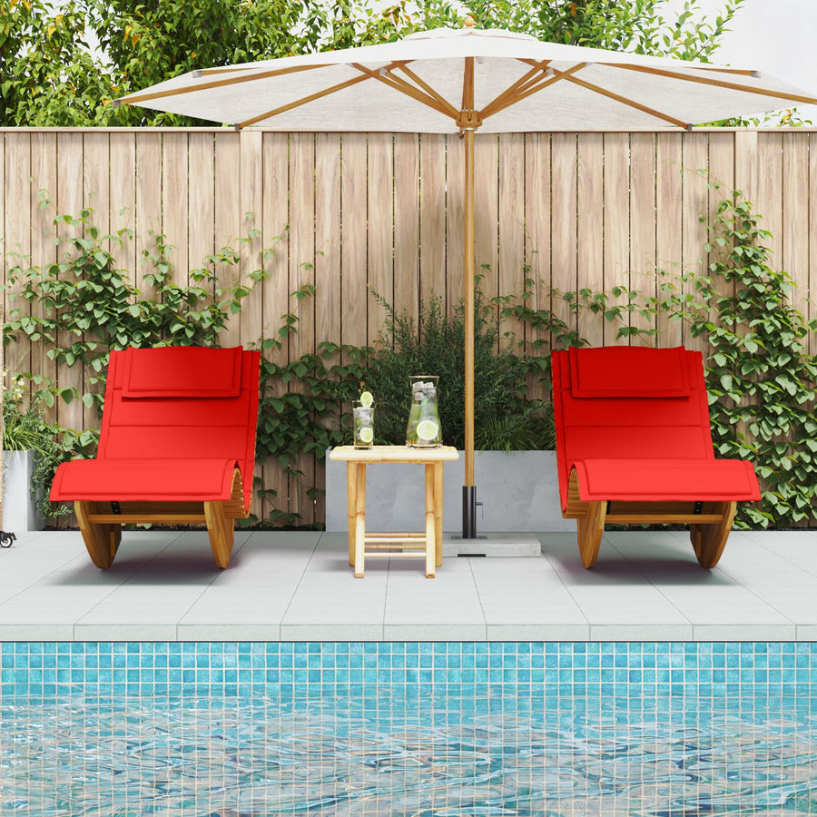 Ligstoel Set Van 2 Rood Hout En Stof Standaard Inklapbaar