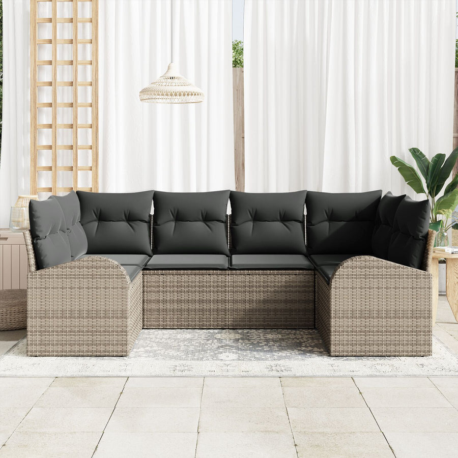 6-Delige Tuin Sofa Set Met Kussens Grijs Poly Rattan