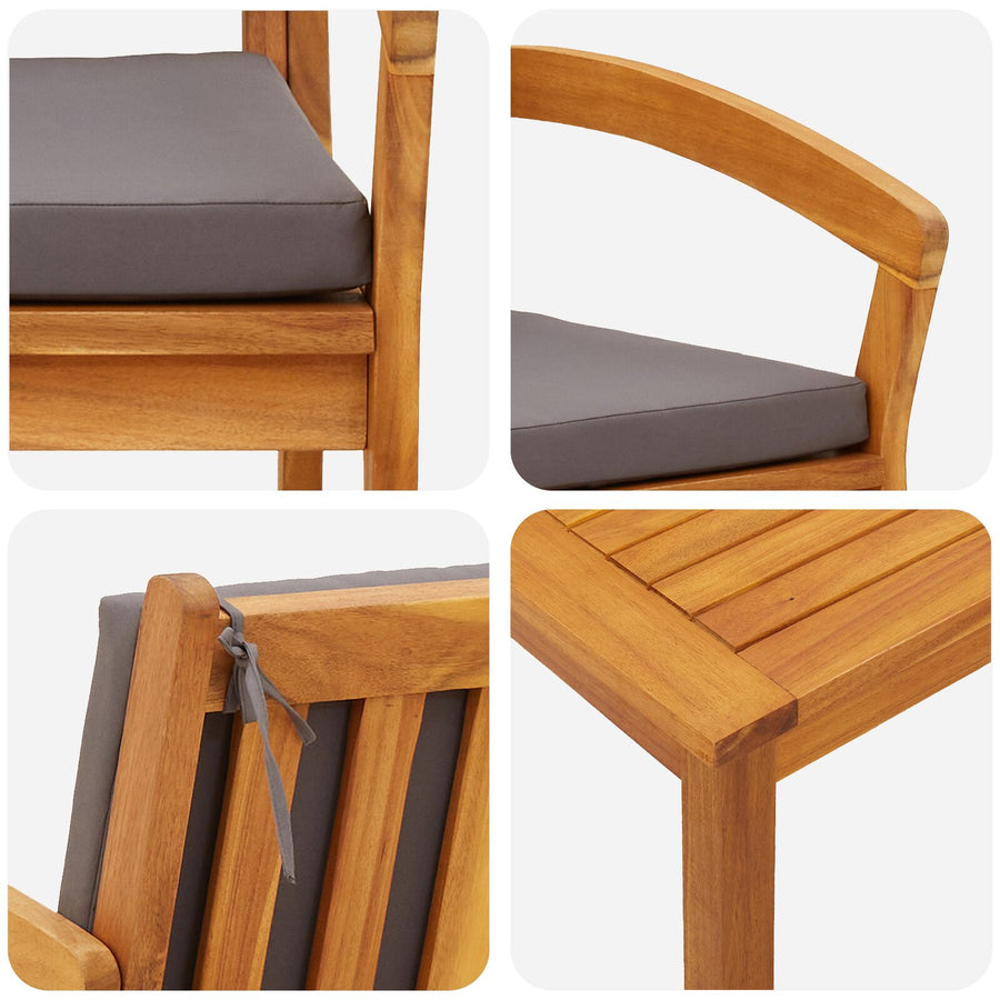 3-Delige Bistro Set Met Kussens, Gemaakt Van Massief Acaciahout Donkergrijs 2x stoel + tafel