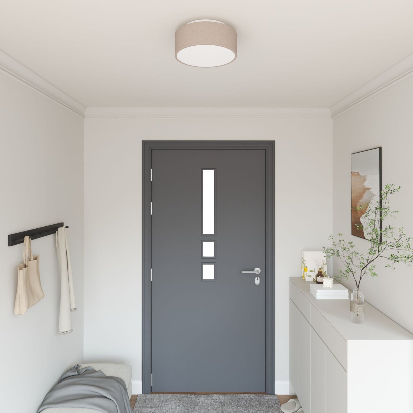Plafondlamp Inbouw 30 Cm Stof E27 Ø30 x 13,5 cm taupe zonder stervormige lampenkap
