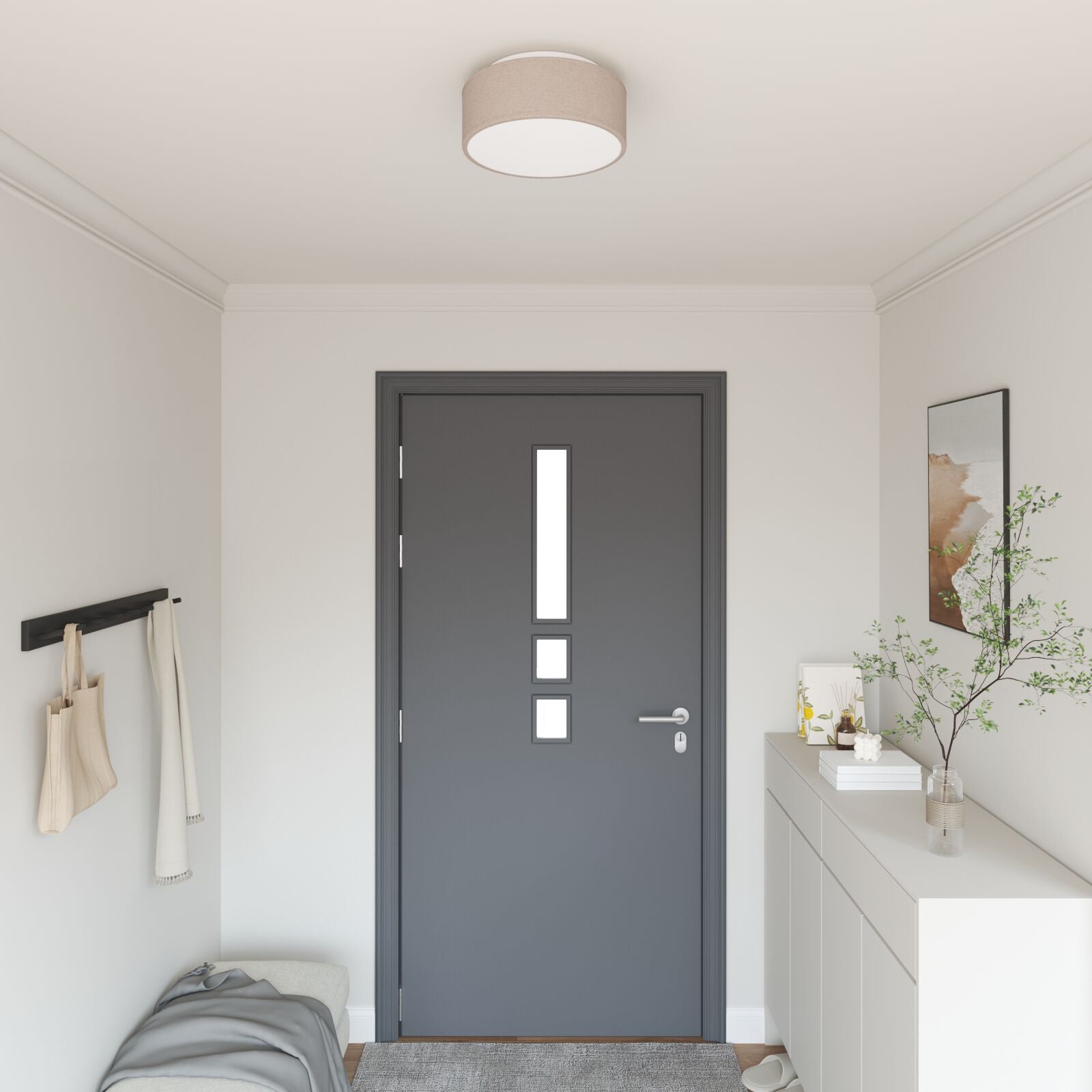 Plafondlamp Inbouw 30 Cm Stof E27 Ø30 x 13,5 cm taupe zonder stervormige lampenkap