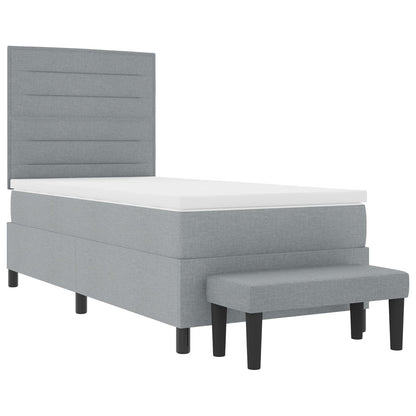 Boxspring Bed Met Matras & Bank Stof Lichtgrijs 90 x 200 cm Lijnen ontwerp