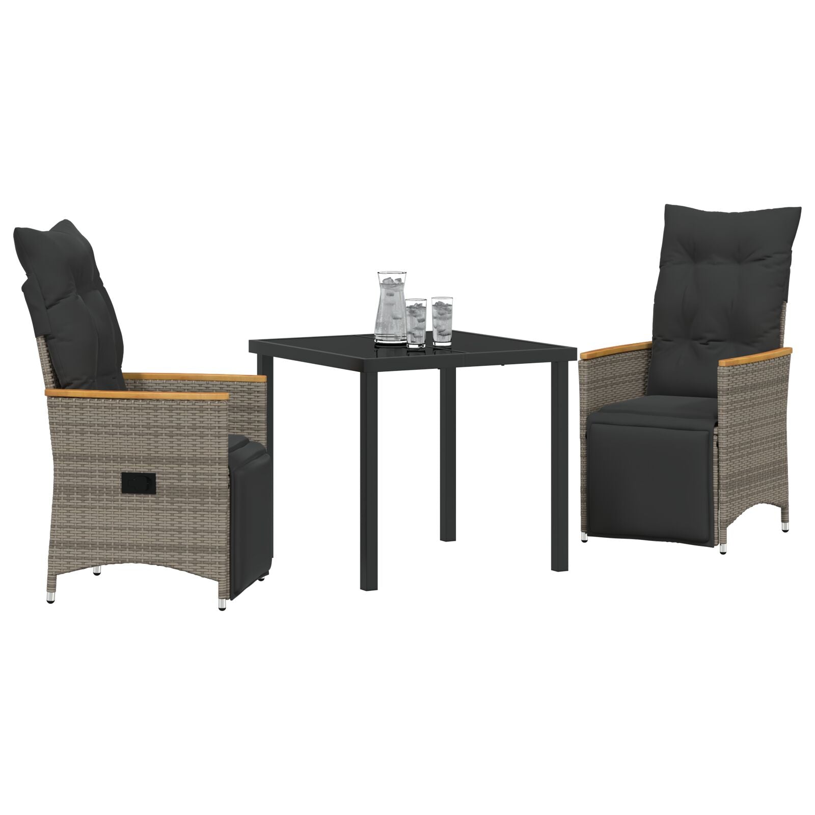 3-Delige Tuin Eetset Met Kussens Grijs Poly Rattan