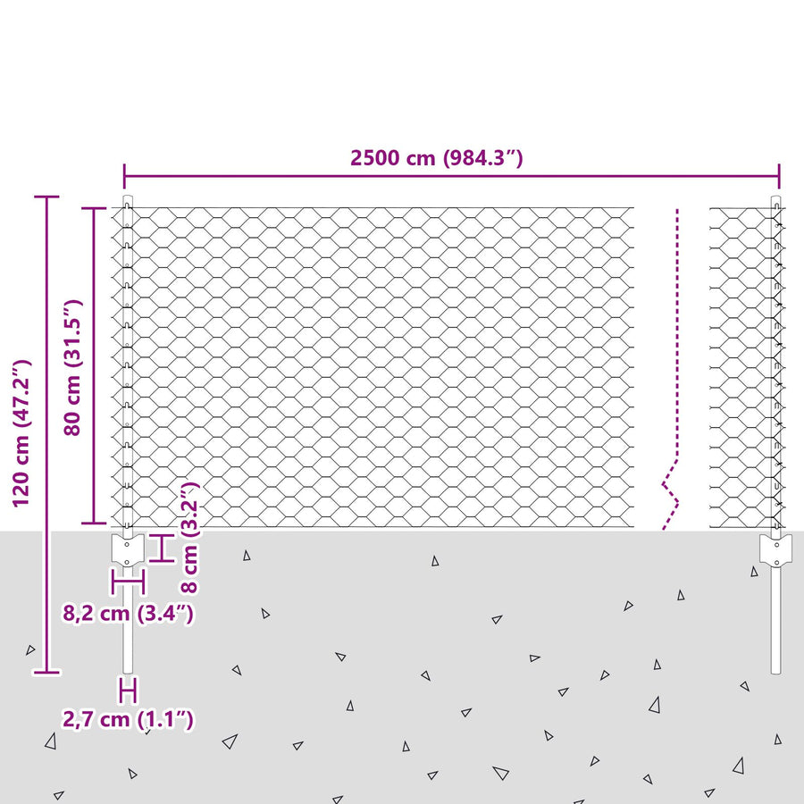 Hekpalen 11 St U-Channel Grijs 80 Cm Staal,  Hexagonaal Hek Grijs 0.8X25 M Staal