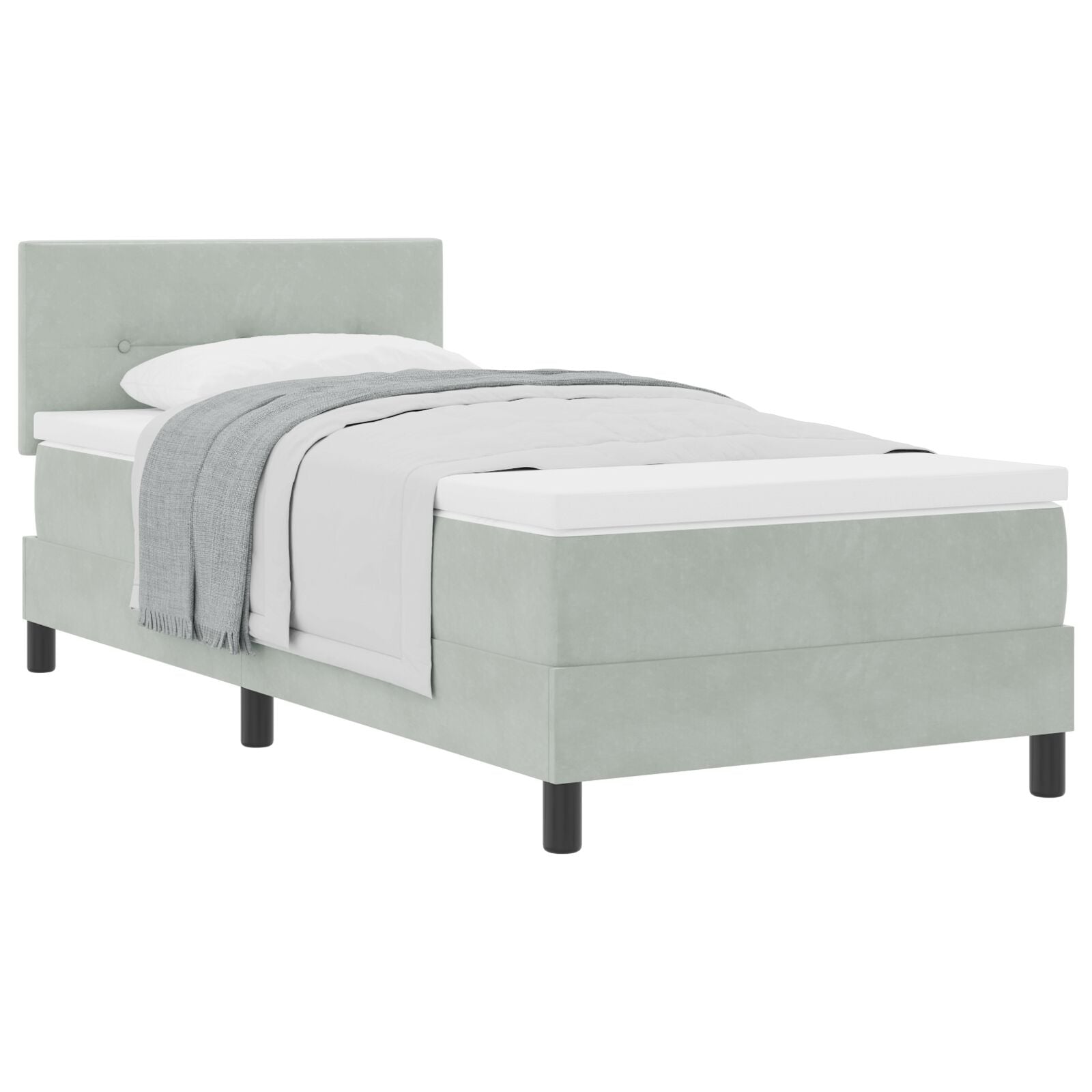 Boxspringbed Met Matras Lichtgrijs Eenpersoons Velours Blauw