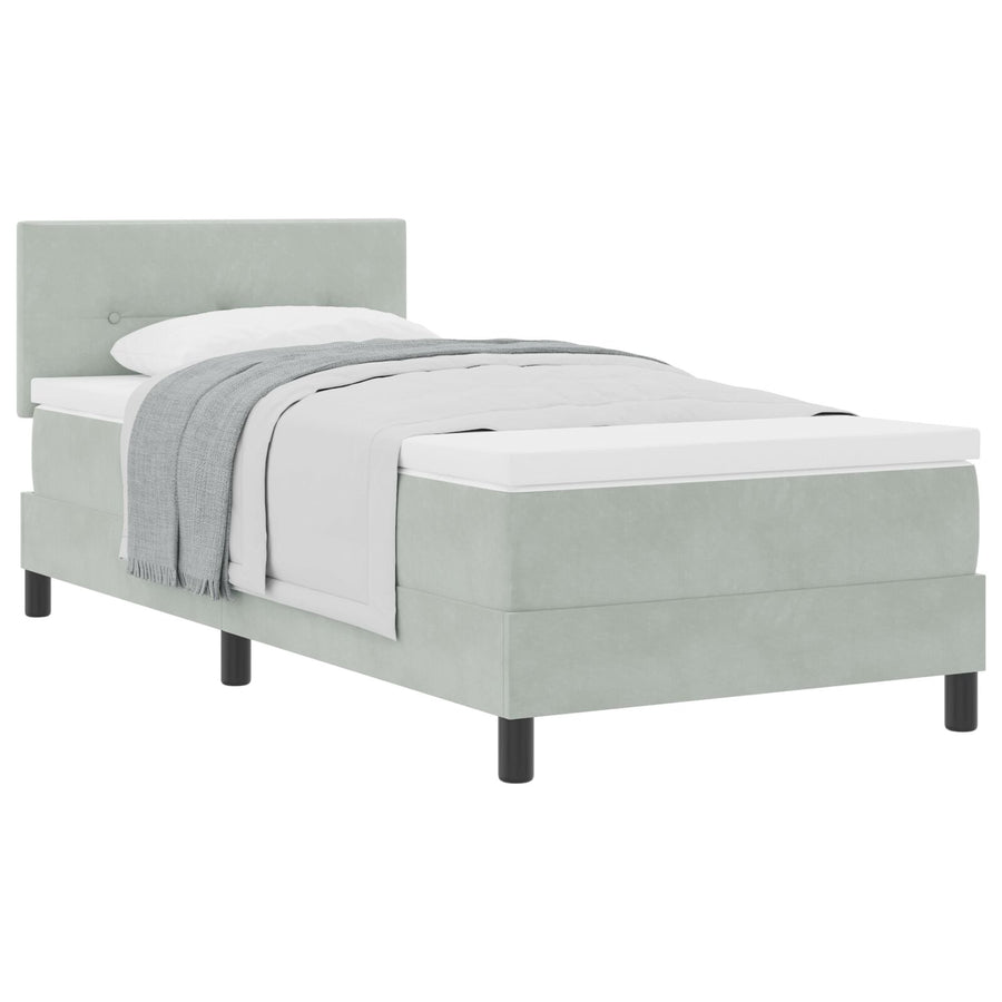 Boxspringbed Met Matras Lichtgrijs Eenpersoons Velours Blauw