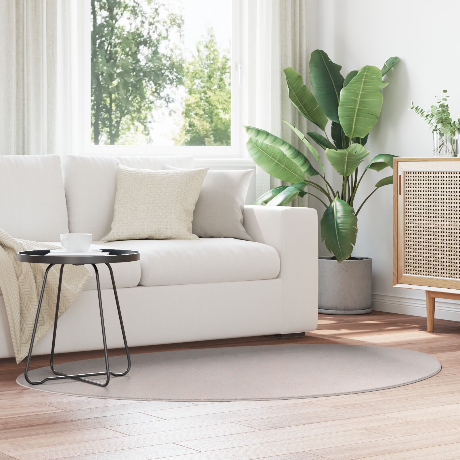 Vloerkleed 'Huarte' Kort Pool Zacht En Wasbaar Zandkleurig 120 x 170 cm Ovaal-Asymmetrisch