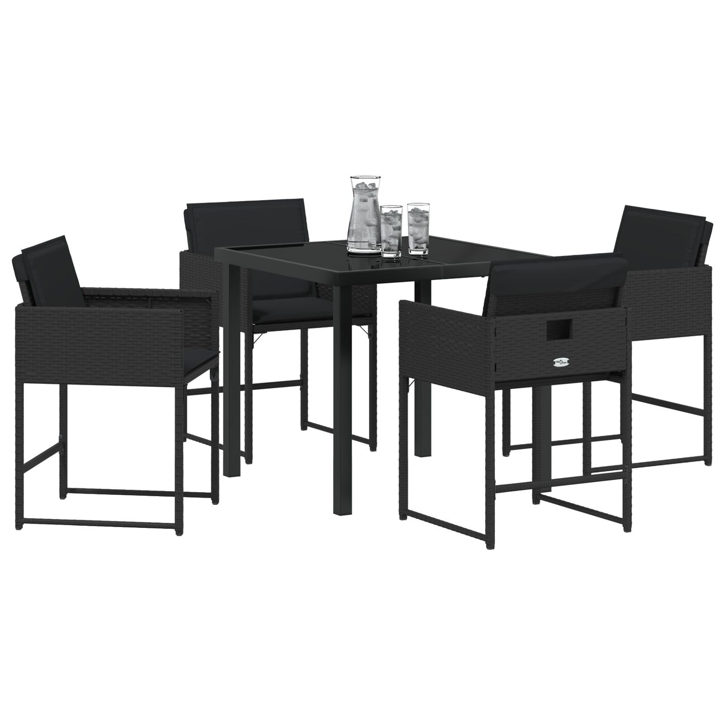 5-Delige Tuin Eettafelset Met Kussens Zwart Poly Rattan