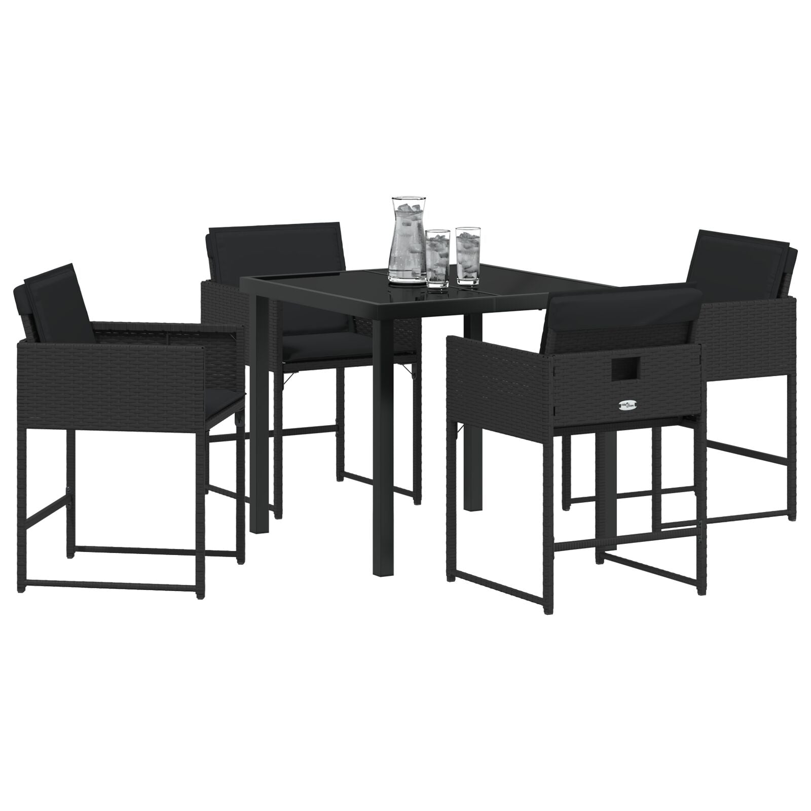 5-Delige Tuin Eettafelset Met Kussens Zwart Poly Rattan