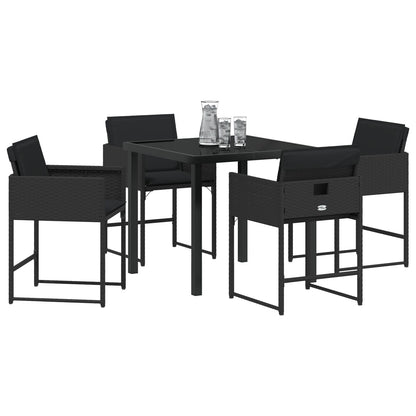 5-Delige Tuin Eettafelset Met Kussens Zwart Poly Rattan