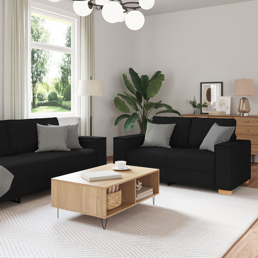 3-Delige Sofaset Met Kussens E Stof Zwart