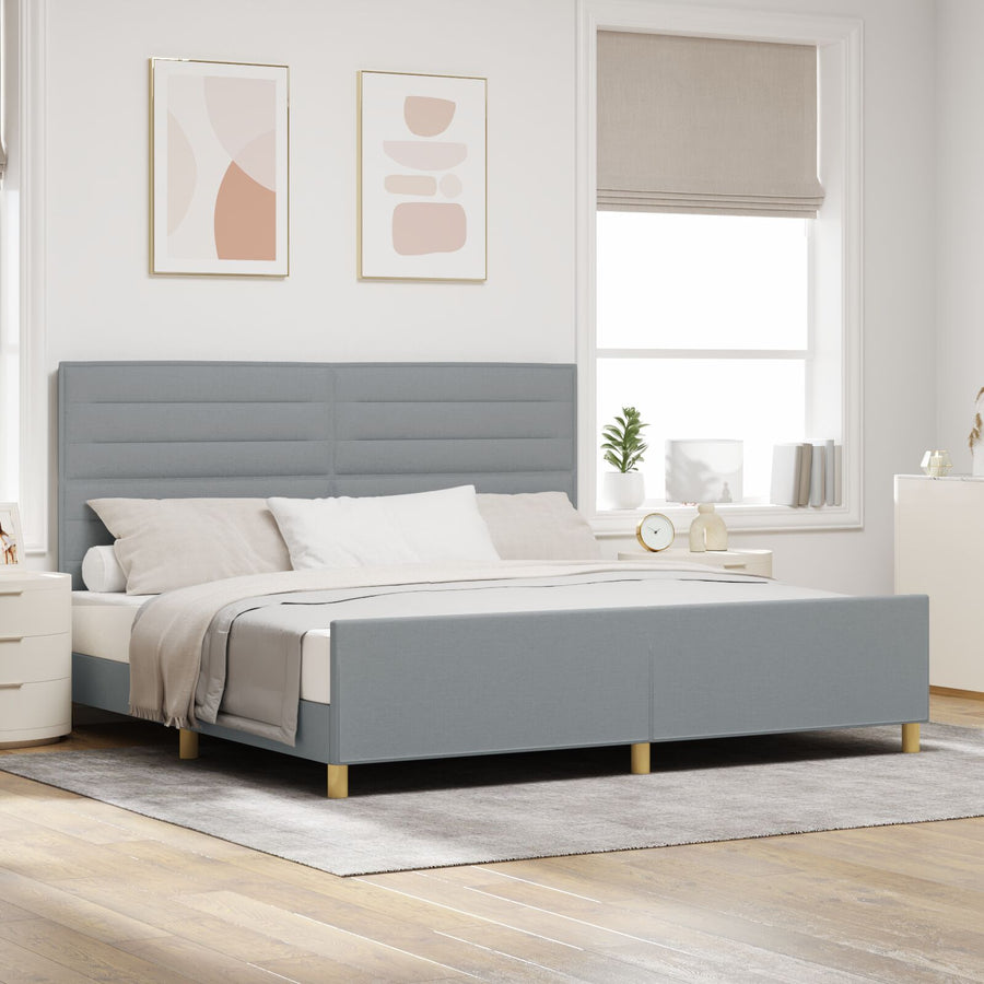 Bedframe In Licht Grijs, 200X200 Cm, Stof Crème