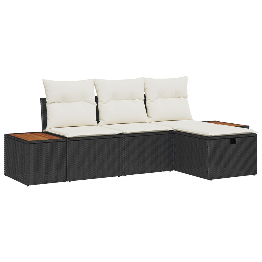 4-Delige Tuinbankset Met Kussens Zwart Poly Rattan