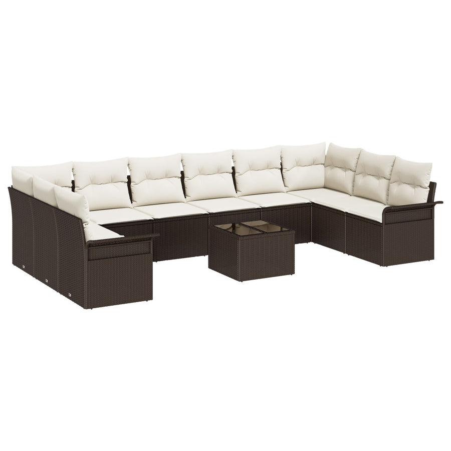 10-Delige Tuin Sofaset Met Kussens Grijs Poly Rattan