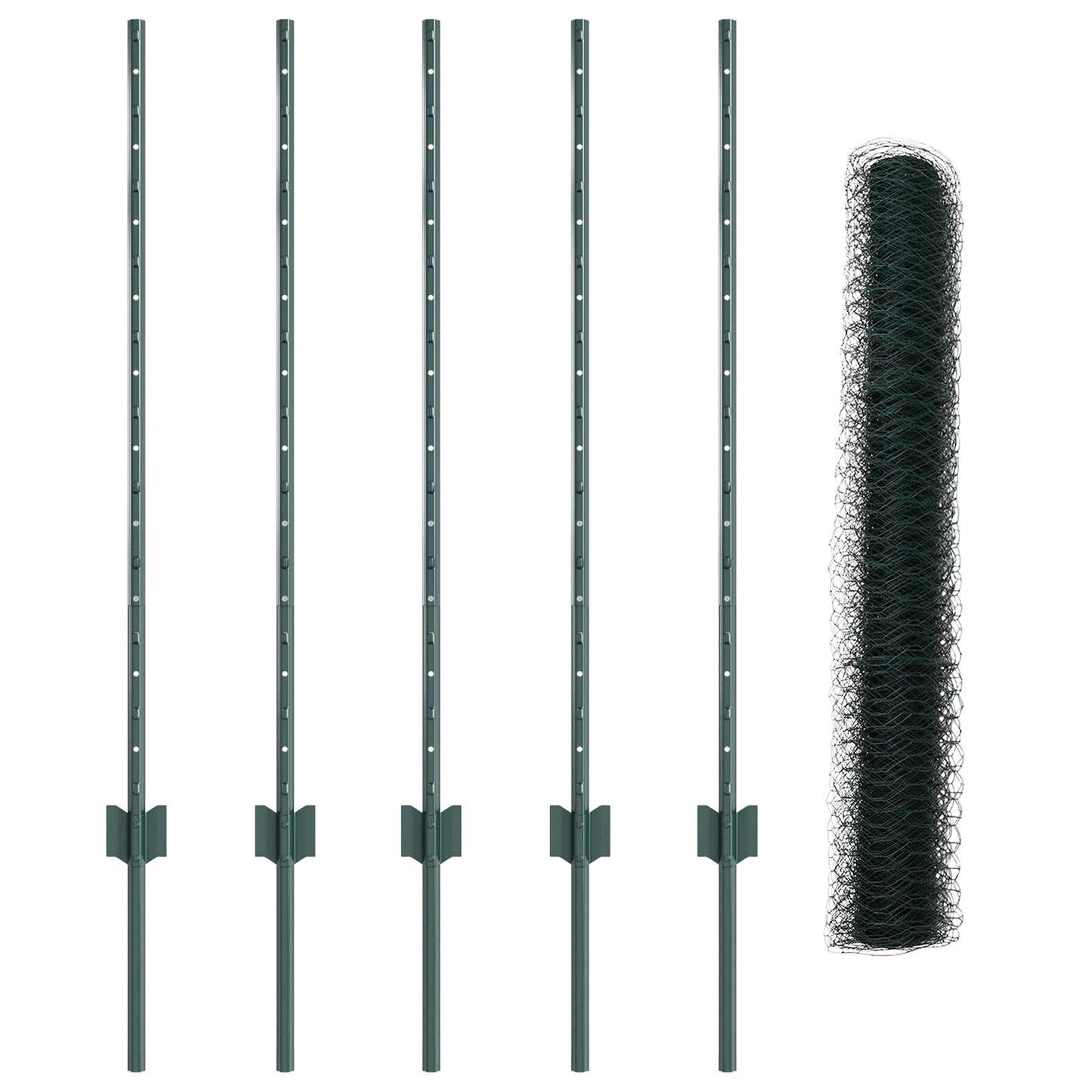 Hekpaaltjes 5 St U-Profiel Groen 100 Cm Staal,  Zeshoekig Hek Groen 1X10 M Staal