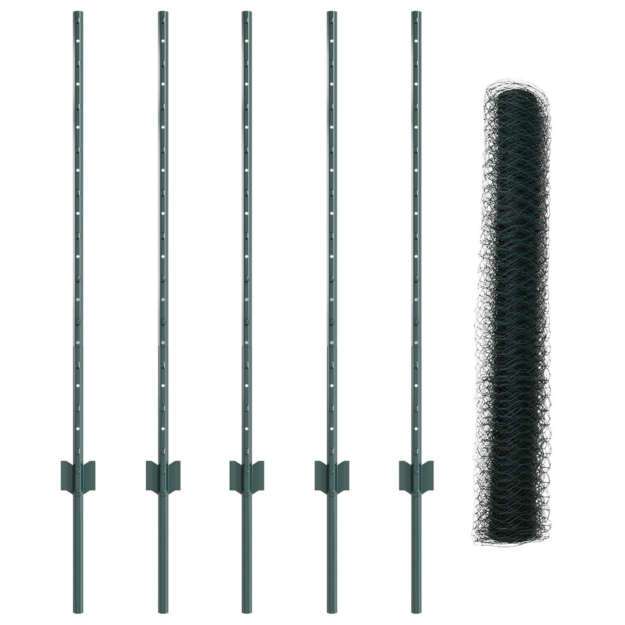 Hekpaaltjes 5 St U-Profiel Groen 100 Cm Staal,  Zeshoekig Hek Groen 1X10 M Staal