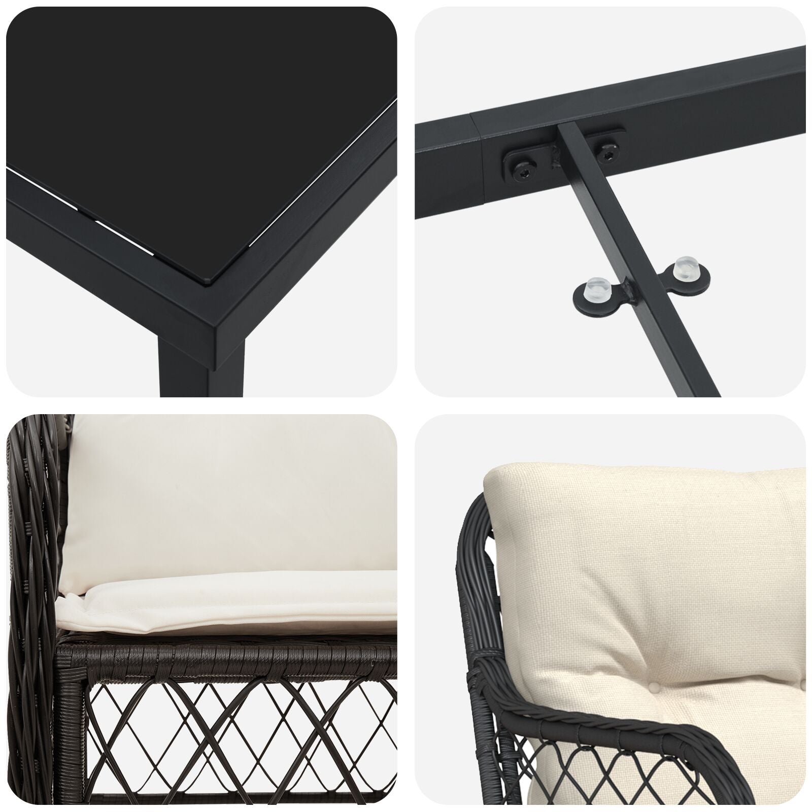 7-Delig Tuin Eetset Met Kussens Zwart Poly Rattan