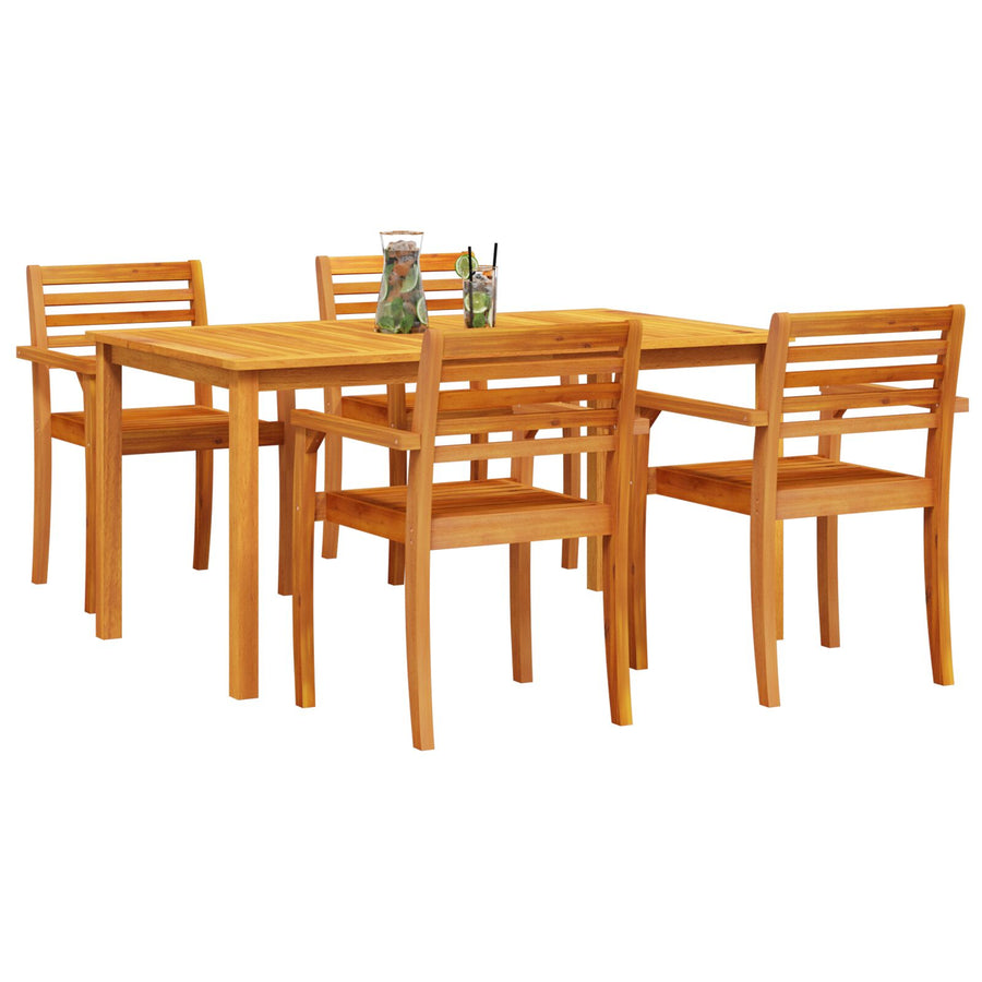 5-Delige Tuin Eetset In Massief Acaciahout 4-Persoons 150 cm tafel lengte