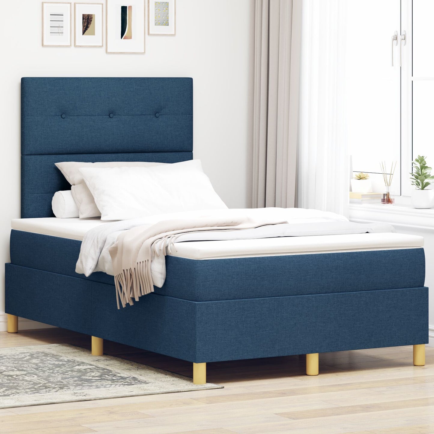 Boxspring Bed Met Matras Blauw 120X200 Cm Stof Blauw