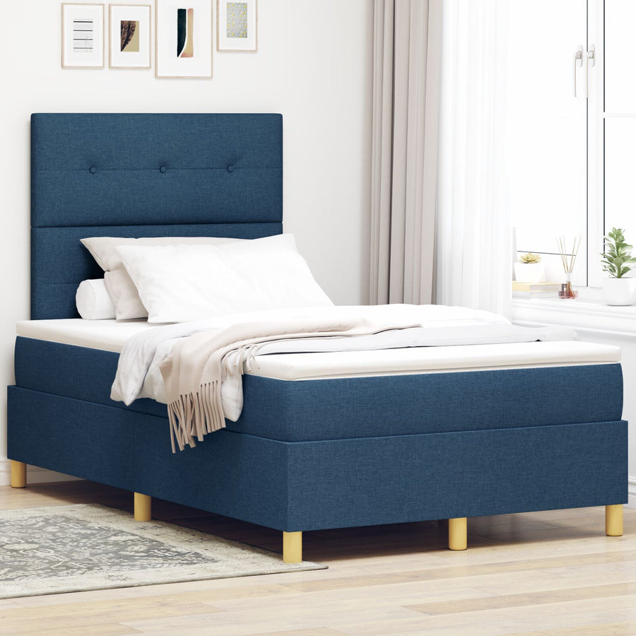 Boxspring Bed Met Matras Blauw 120X200 Cm Stof Blauw