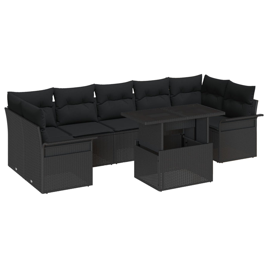 8-Delige Tuinbankset Met Kussens Zwart Poly Rattan