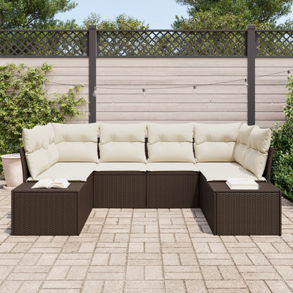 Tuin Sofa Set Set Van 6 Bruin En Crème Rattan, Polyester, Schuim