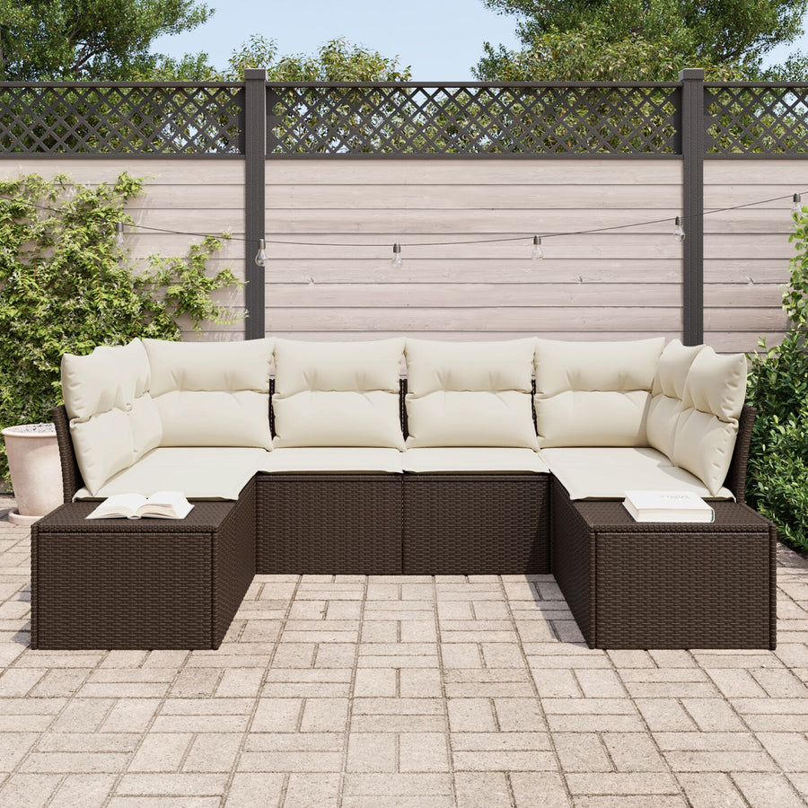 Tuin Sofa Set Set Van 6 Bruin En Crème Rattan, Polyester, Schuim