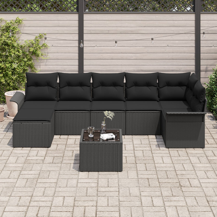 8-Delige Tuinsofa Set Met Kussens Zwart Poly Rattan