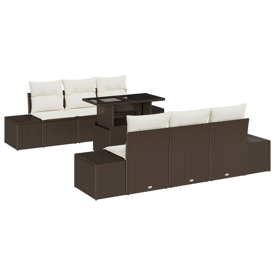 Tuinset Set Van 7 Bruin Poly Rattan Buitenmeubels Rechthoekig
