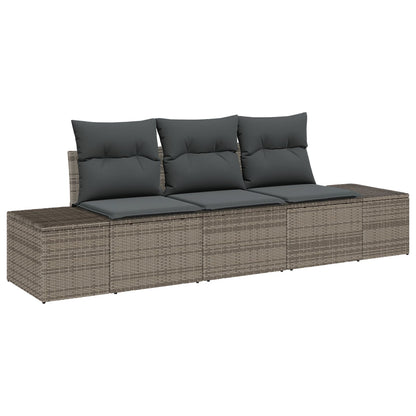 3-Delige Tuinsofa Set Met Kussens Grijs Poly Rattan