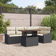 Garden Dining Set with Cushions 6 pcs Black and Cream