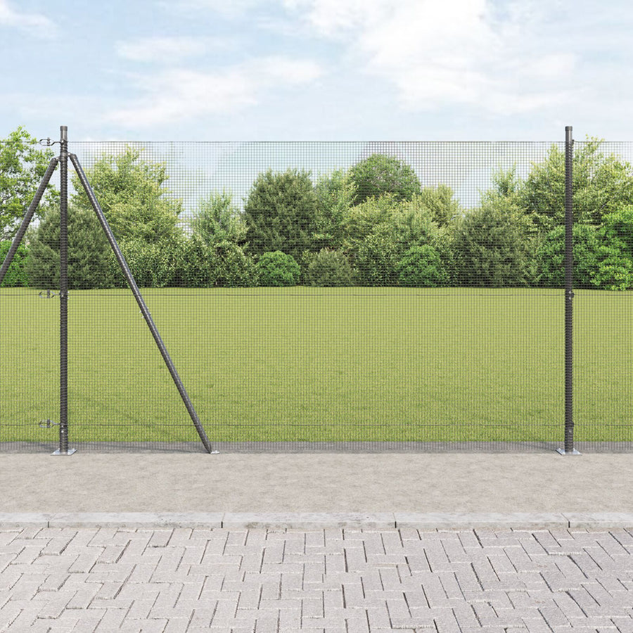 Hekpaalset Set Van 2 Grijs Metaal, Pvc 25 X 1,5 M Duurzaam Gegalvaniseerd Staal