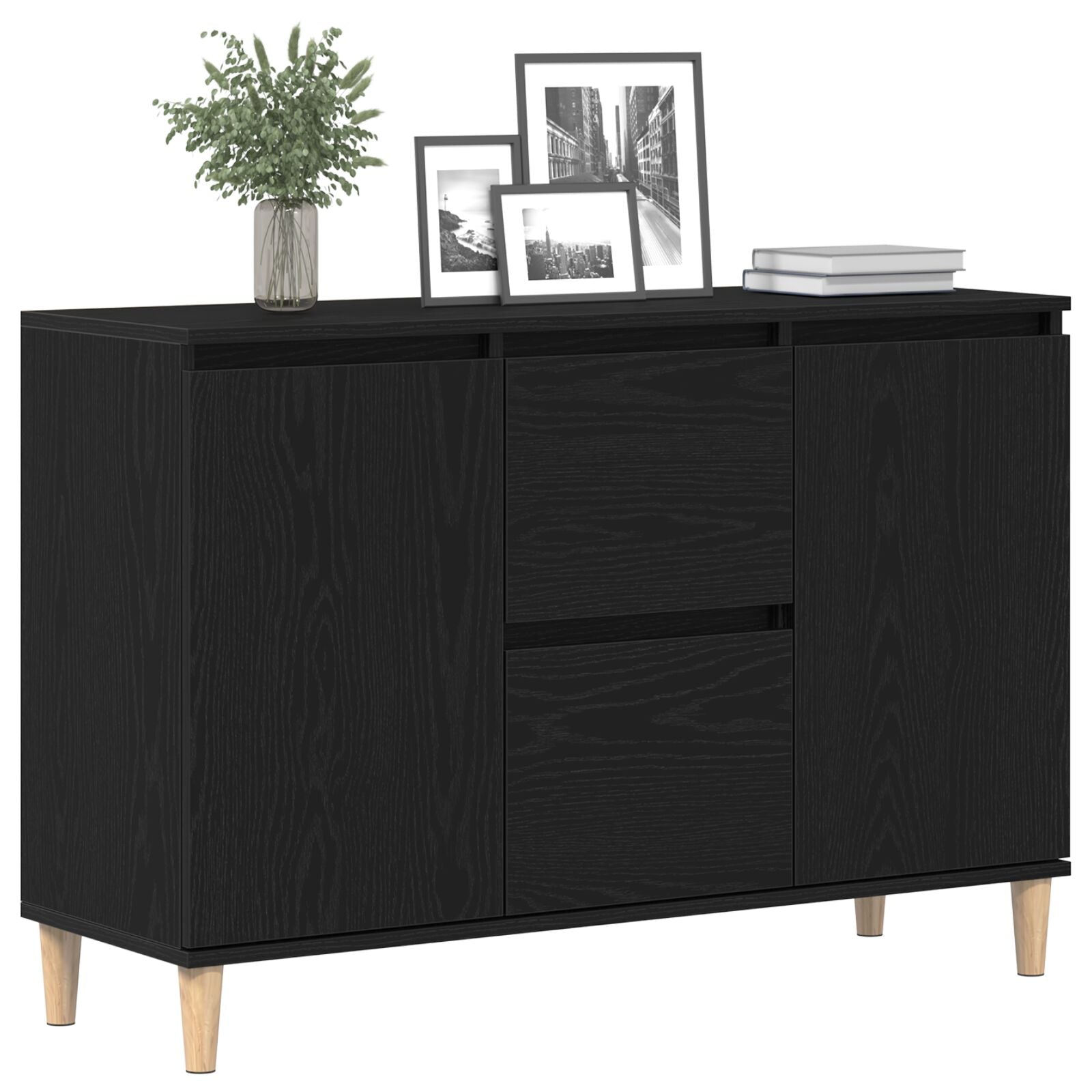 Dressoir Zwart Eiken 101X35X60 Cm Geengineerd Hout