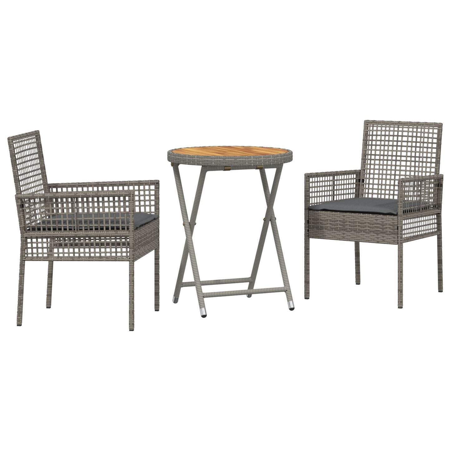 3-Delige Tuin Bistro Set Met Kussens Grijs Poly Rattan