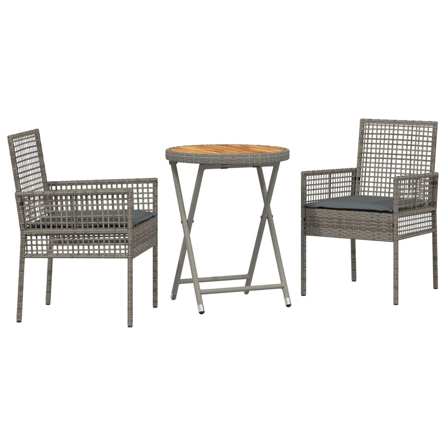 3-Delige Tuin Bistro Set Met Kussens Grijs Poly Rattan