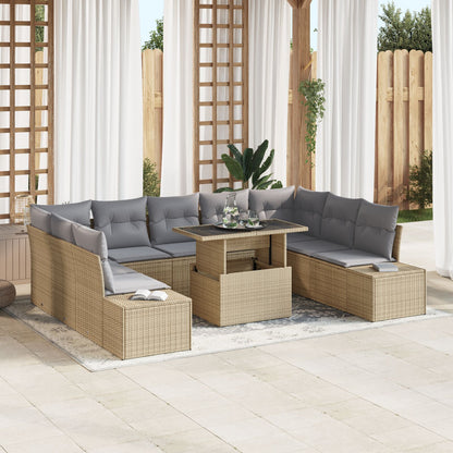 Tuinbankset Set Van 10 Beige Riet Tuinbankset Rechthoekig