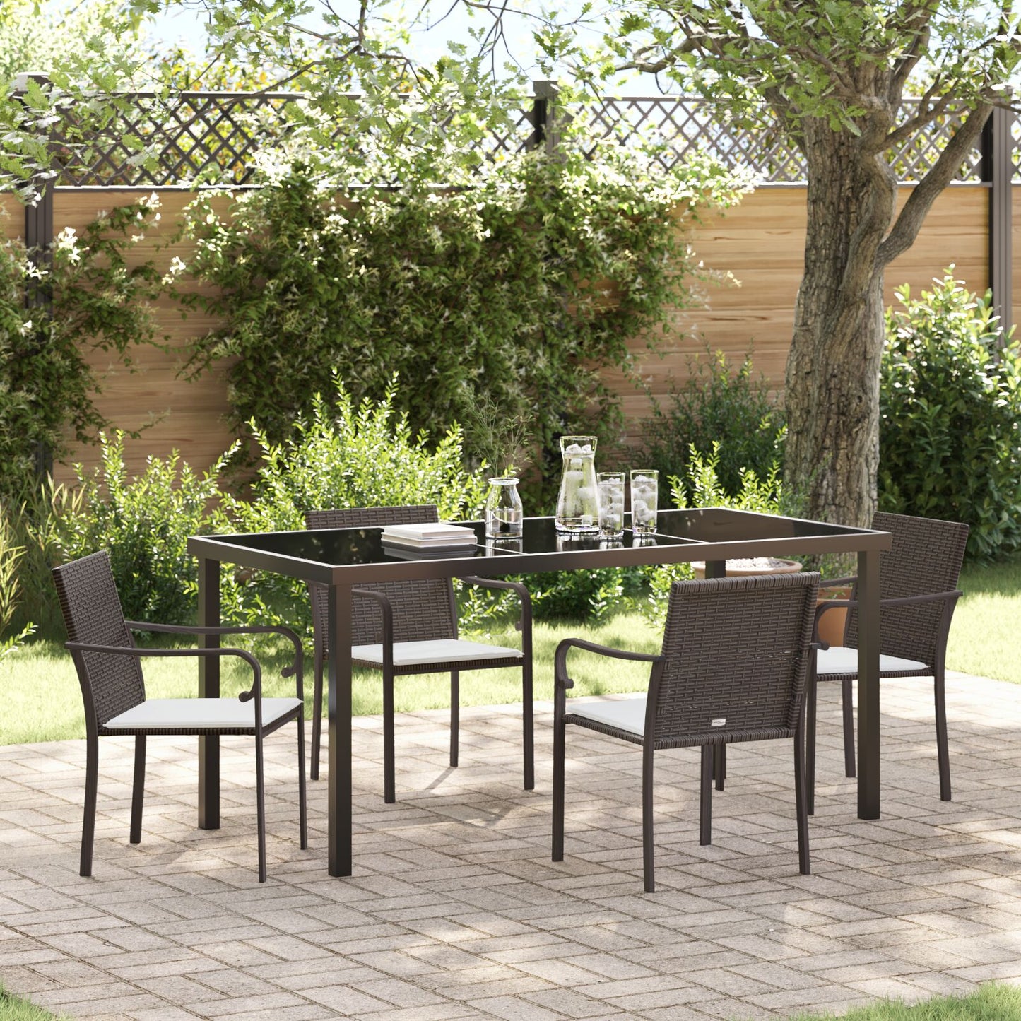 5-Delige Tuinstel Met Kussens Poly Rattan 4-Zitter Bruin 160 cm