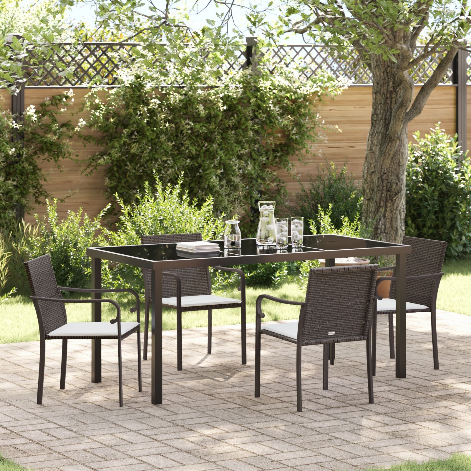 5-Delige Tuinstel Met Kussens Poly Rattan 4-Zitter Bruin 160 cm