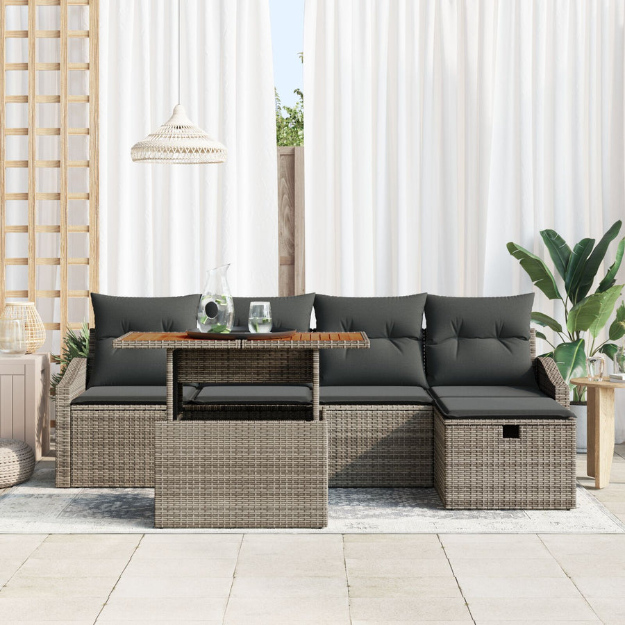 6-Delige Tuinsofa Set Met Kussens Grijs Poly Rattan