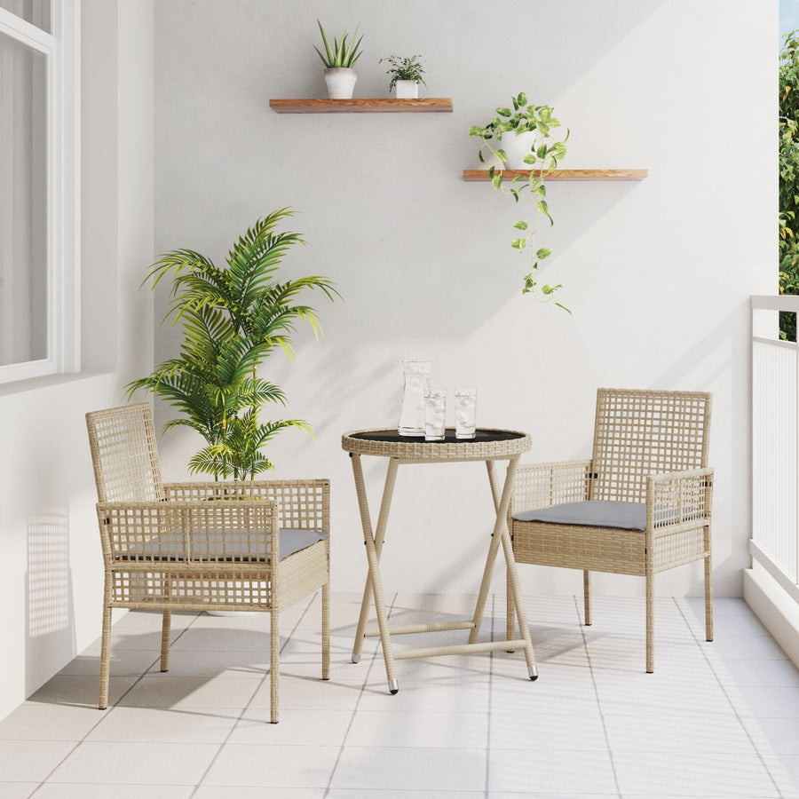 3-Delig Tuin Bistro Set Met Kussens Beige Poly Rattan