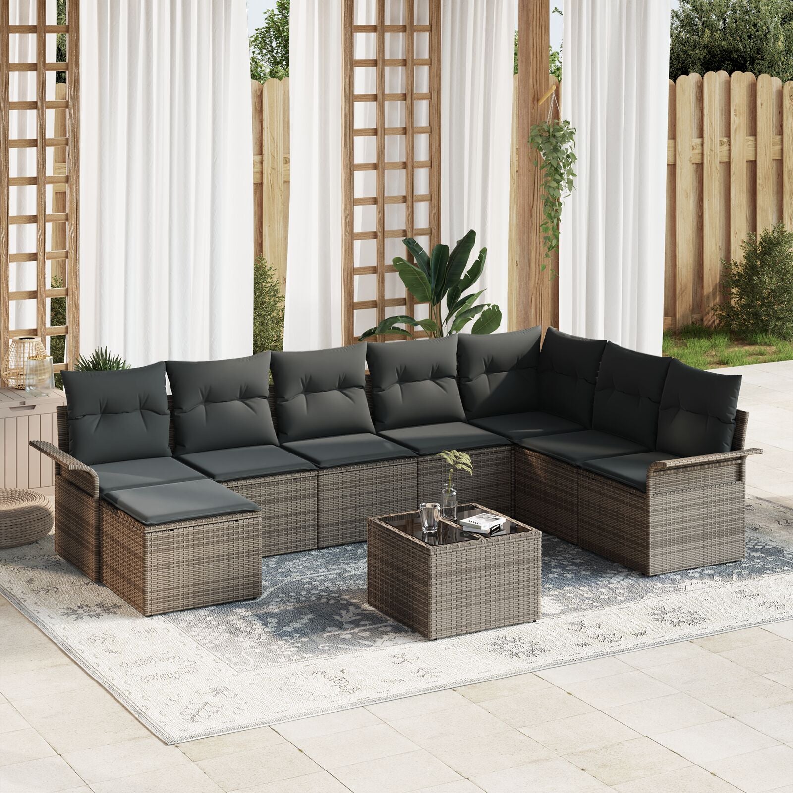 8-Delige Tuinsofa Set Met Kussens Grijze Poly Rattan
