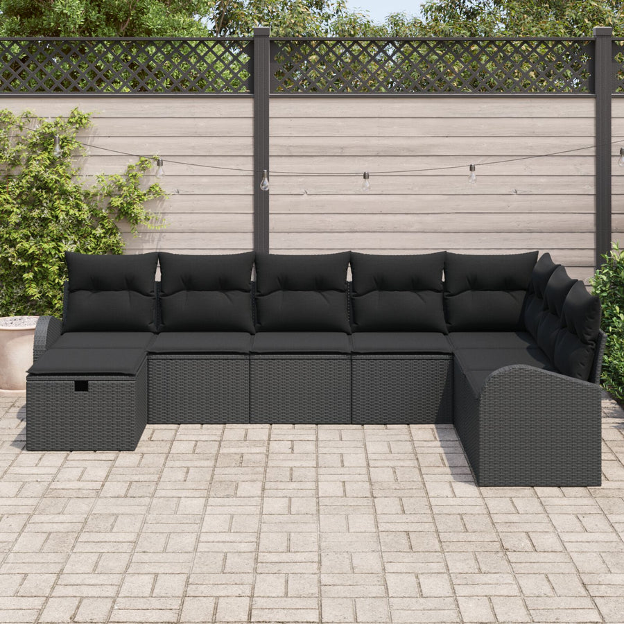8-Delige Tuin Sofa Set Met Kussens Zwart Poly Rattan