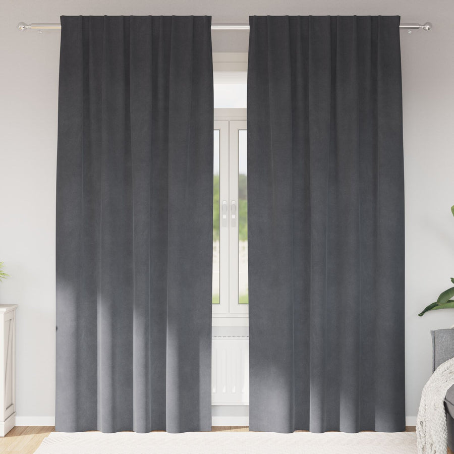 Zwart-Out Gordijnen Met Bovenband 2 Stuks Super Velours Lichtgrijs 140 x 260 cm met ingenaaide band