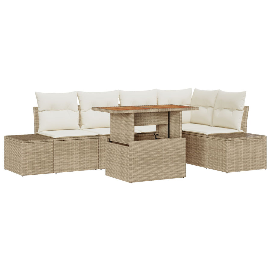 6-Delige Tuinbankset Met Kussens Beige Poly Rattan