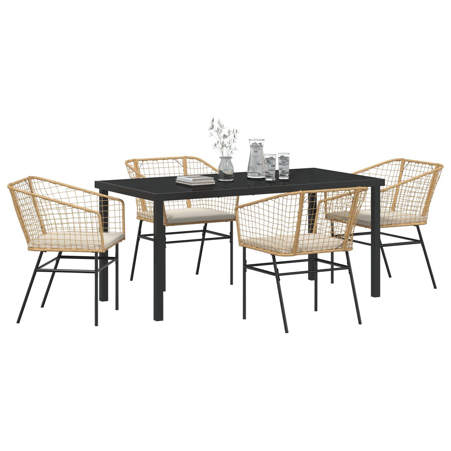 5-Delige Tuin Dining Set Met Kussens Bruin Poly Rattan