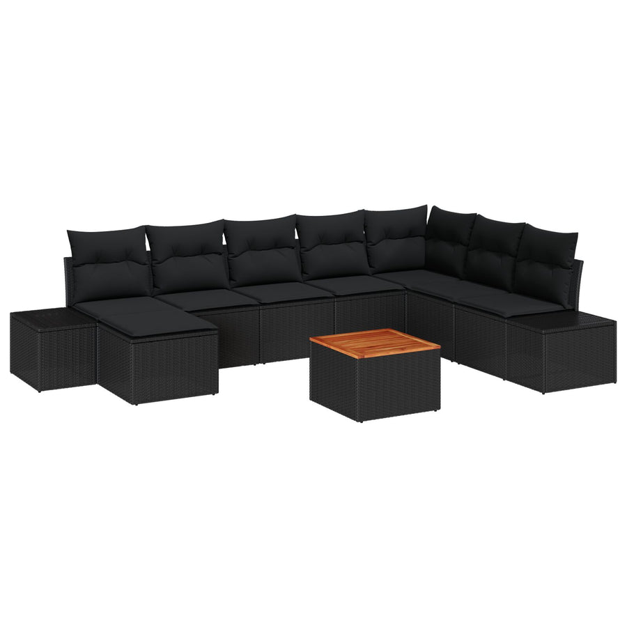 9 Delige Tuinbankset Met Kussens Zwart Poly Rattan Acacia